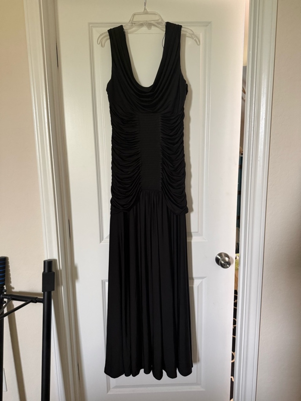 Adrianna Papell Black Draped Ruched Maxi Dress